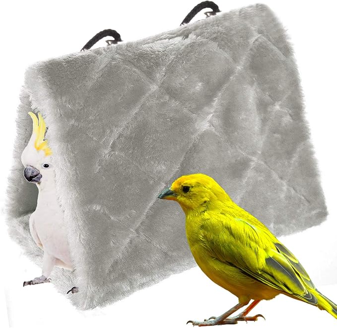 Winter Warm Bird Nest House Shed Hut Hanging Hammock Finch Cage Plush Fluffy Birds Hut Hideaway for Hamster Parrot Macaw Budgies Eclectus Parakeet Cockatiels Cockatoo Lovebird (L, Grey)
