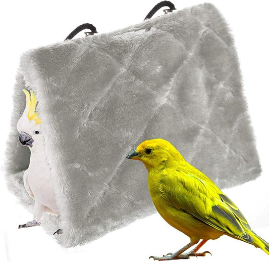 Winter Warm Bird Nest House Shed Hut Hanging Hammock Finch Cage Plush Fluffy Birds Hut Hideaway for Hamster Parrot Macaw Budgies Eclectus Parakeet Cockatiels Cockatoo Lovebird (S, Grey)