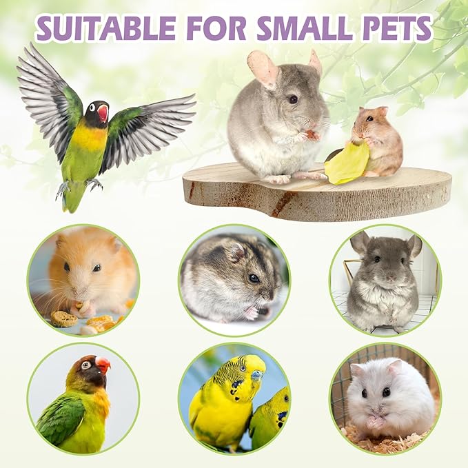 Hamiledyi 4PCS Wooden Hamster Cage Platform Set Bird Wood Platform Flat Bird Perch Hamster Rat Gerbil Mice Cage Accessories Platform Wood Perch Stand Board Habitat for Small Animals