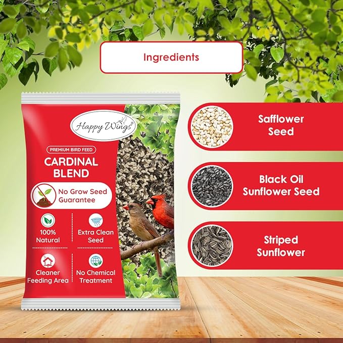 Cardinal Blend Bird Food, Mix of Sunflower and Safflower Seed, 5 Pounds | No Grow Seed | Bird Food for Wild Birds