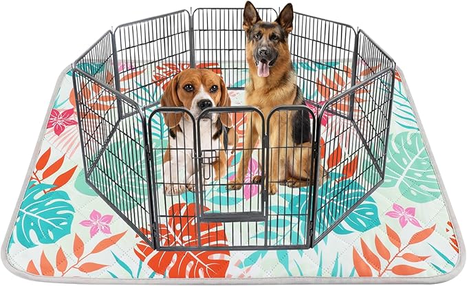 BVAGSS Washable Pee Pads for Dogs, 1 Pack Reusable Leakproof Puppy Wee Wee Pad, Non-Slip Waterproof Pet Training Pads, Super Absorbent Whelping Pads XH081 (Green Palm Leaves, 71X71 Inch (Pack of 1))