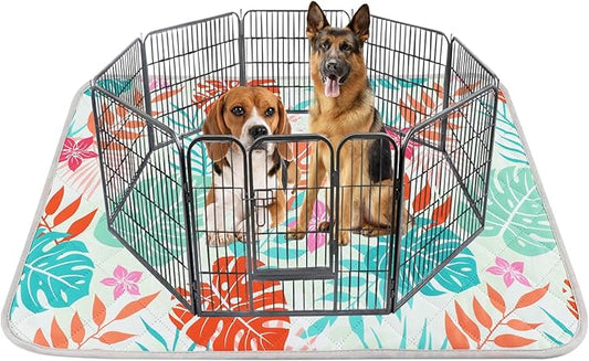 BVAGSS Washable Pee Pads for Dogs, 1 Pack Reusable Leakproof Puppy Wee Wee Pad, Non-Slip Waterproof Pet Training Pads, Super Absorbent Whelping Pads XH081 (Green Palm Leaves, 71X71 Inch (Pack of 1))