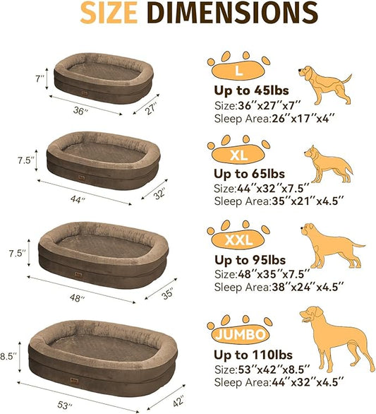 Orthopedic Waterproof Large Dog Bed: Memory Foam Washable Dog Bed with Bolsters - Removable Orthopedic Cover for Medium L XL Large Sized Pet - Non-Slip Bottom - Coffee