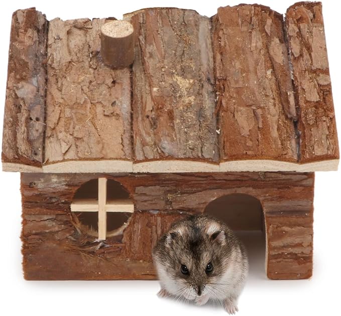 Wontee Hamster Wood House Hamster Hideout Hut for Dwarf Hamsters Mice Small Gerbils (Small)