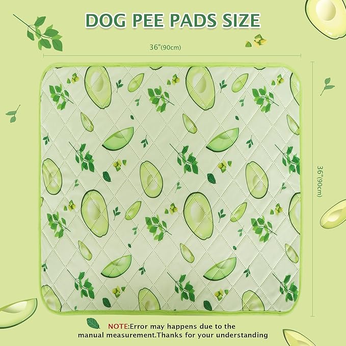 BVAGSS Washable Pee Pads for Dogs, 2 Pack Reusable Leakproof Puppy Wee Wee Pad, Non-Slip Waterproof Pet Training Pads, Super Absorbent Whelping Pads XH081 (Avocado, 36X36 Inch (Pack of 2))