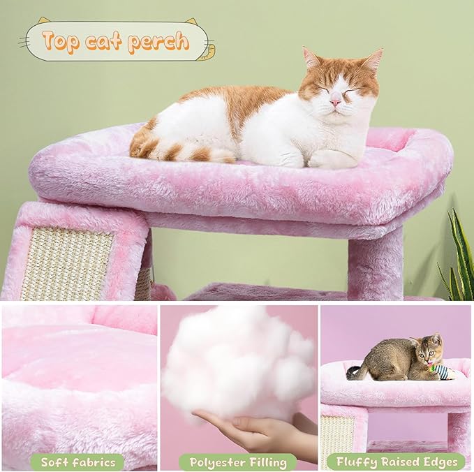 Small Cat Tree for Indoor Cats, Cat Tower with Perch, Condo, House and Stable Stand for Kittens & Adult Pets（Pink）