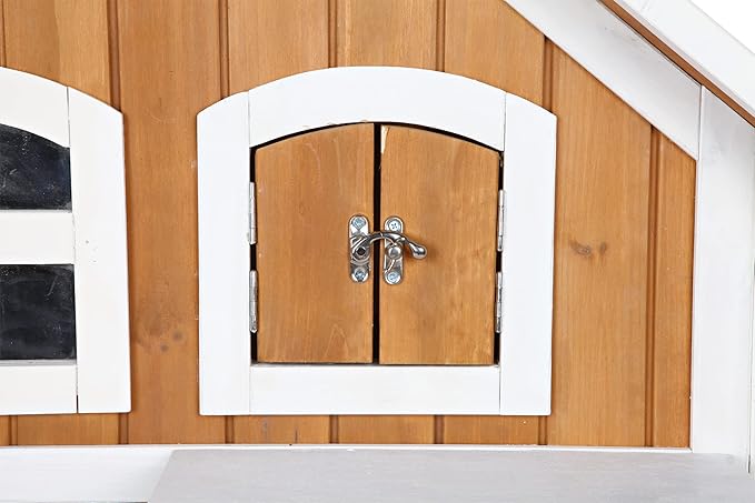 TRIXIE 'Welcome' Outdoor Cat House, Elevated-Weatherproof 2-Story Cat Home, Hinged Roof, Large Access Door, Indoor/Outdoor Shelter for Cats, Brown/White Fir Wood