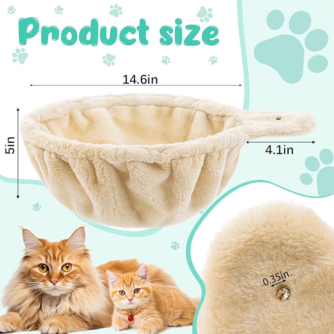 3 Pack 14.6" Large Cat Tree Hammock Basket Bed Lounger Tower Replacement Parts with 6 Pcs Hanging Elastic Strings Pom Pom Toys, Cat Tree Accessories Hammock Attachment (Beige)