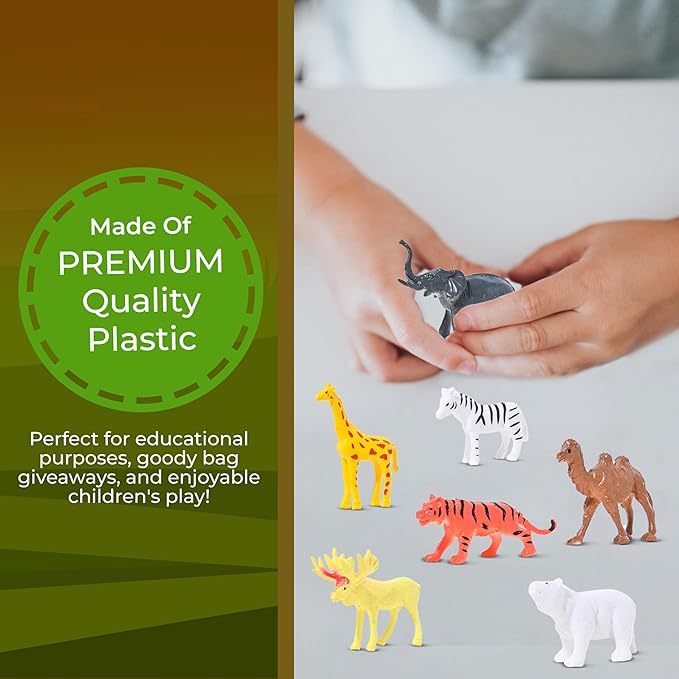 Mini Animals Jungle Party Pack - Plastic Wild Mini Educational Animal Kids Small Toys - Fun Gift Figures Party Favor Supplies - 100 Piece Bulk Set