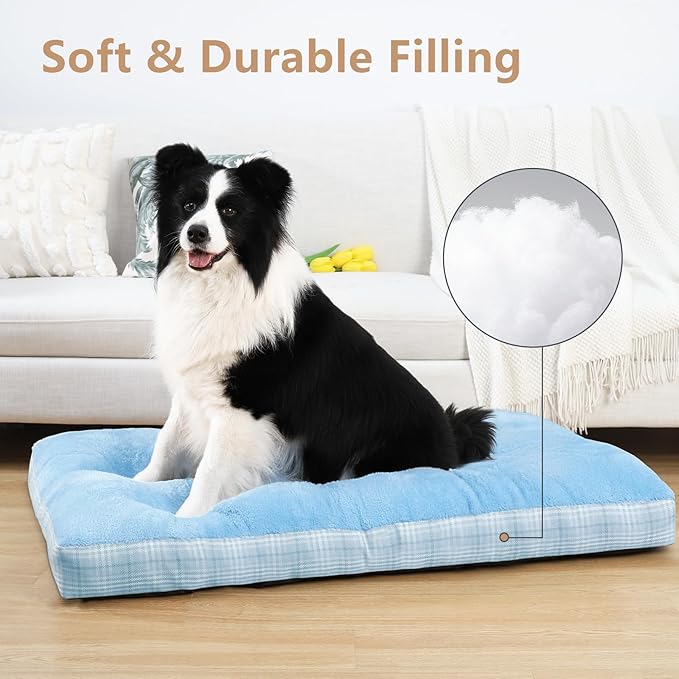 MIHIKK Washable L Dog Bed for Large Dogs with Anti-Slip Bottom, Premium Foam Pet Pad for Crate for Large Medium Small Sized Puppies, 35" x 23" Blue