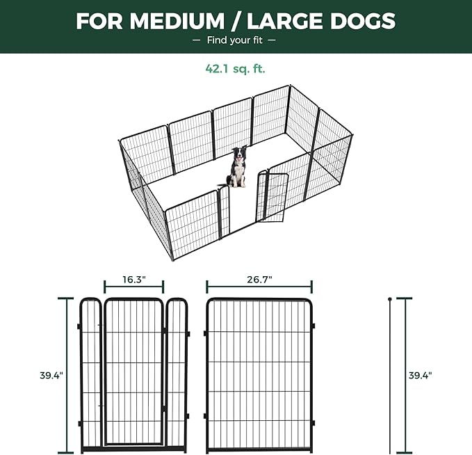 FXW Homeplus Unleashed Indoor Dog Playpen - Stress-Free and Safe Play, Heavy Duty 40 Inch 12 Panels Dog Pen for Medium and Large Dogs, Black│Patented