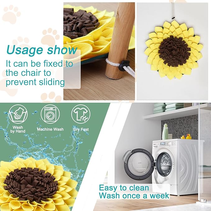 Snuffle Mat for Dogs, Pets on Safari Pet Sniffing Pad for Slow Feeding, Puppy Cat Interactive Puzzle Toys for Smell Training, Indoor Foraging Mat for Stress Relief, Yellow (S)