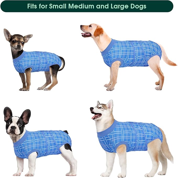 Kuoser Dog Recovery Suit for Female Male Dogs, Post-Surgery Bodysuit for Spay Neuter, Dog Onesie After Surgery, Anti-Licking Pet Surgical Recovery Suit, Blue M
