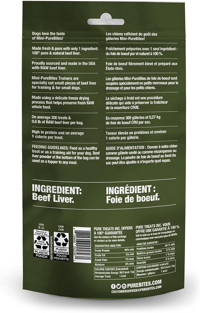 PureBites Mini Freeze Dried Beef Dog Treats | Only 1 Ingredient | 85g