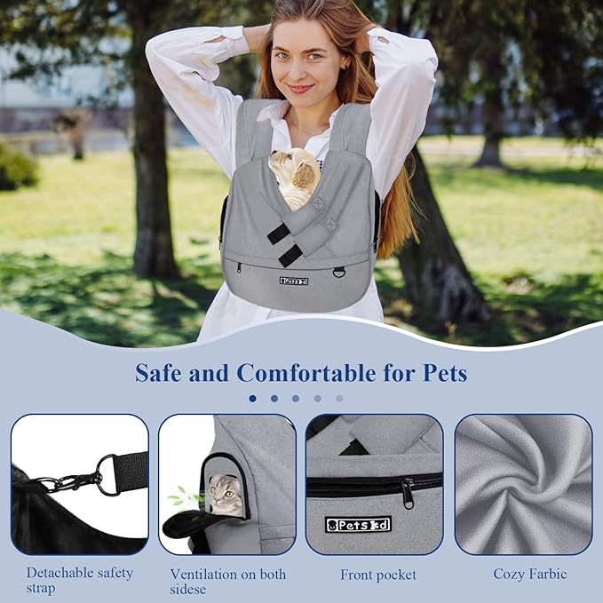 Petskd Dog Carrier Sling for Small Pet 5-15 LBS, Hands Free Front Facing Cat Sling Chest Carrier with Bottom Mat and Adjustable Strap for Pets Anti-Anxiety, Walk, Vet
