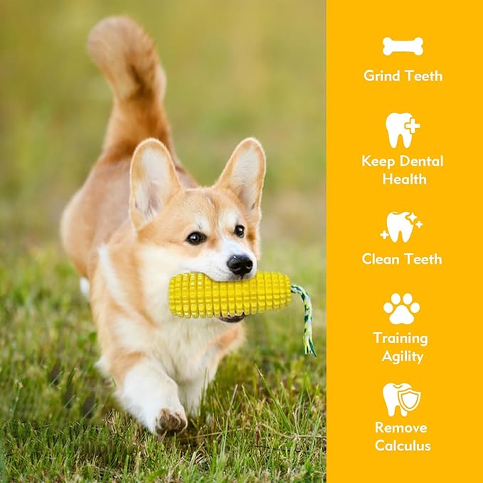 Dog Chew Toys Corn Shape for Aggressive Chewers, Tough Rubber Squeaky Dog Toys, Durable Interactive Puppy Teething Toys Suitable for Small, Medium and Large Dogs