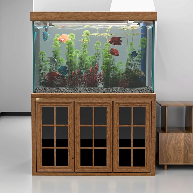 175 Gallon Aquarium Fish Tank with Upright Fishtank Stand Water Pump Freshwater Filter LED Bundle and Straight Corners Clear Glass - Brown Wood Finish
