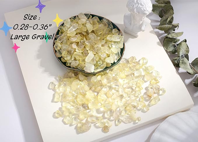 0.6lb Citrine Crystals Quartz Tumbled Stones Chips Stone Crushed Crystal Natural Irregular Polished Rocks Gem Gravel Home Decoration Aquarium Tank Succulent Plants Vase Filler Landscape Bottom 250G