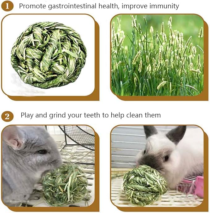 Rabbit Chew Ball Timothy Grass Grinding Small Animal Activity Play Chew Toys for Bunny Rabbits Hamster Guinea Pigs Gerbils