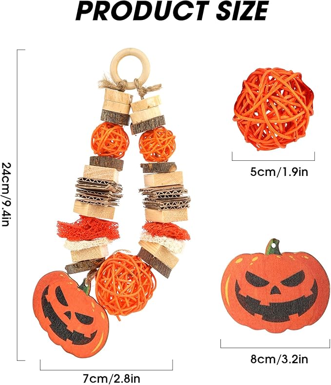 Rabbit Toys for Bunnies, Natural Guinea Pig chew Toys for Teeth for Chinchilla Toys Guinea Pigs Bunny Hamsters Ratsand Other Small Pets Teeth Chew Grinding Toy Hanging Halloween-Themed