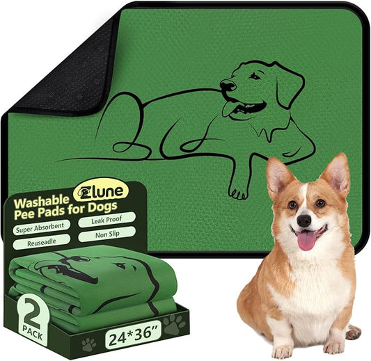 2 Pack Washable Pee Pads for Dogs 24"x36", Reusable Training Puppypads Absorbency Non-Slip & Leak-Proof for Pet Whelping Box Playpen Crate Sofa Bed Floors (Green)