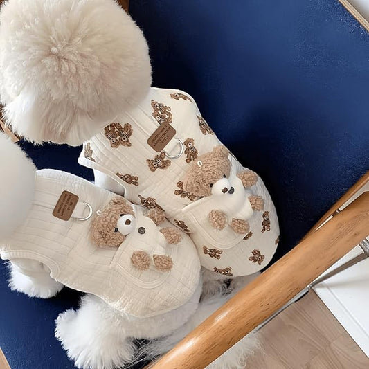 Cute Pet Apparel Plush Bear Pattern Cartoon Dog Clothes All Season Sleeveless Puppy Kitten Pullover Soft Skin-Friendly (White1, M (4.4-7.7lbs))