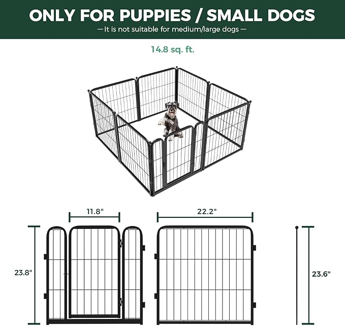 FXW Homeplus Unleashed Indoor Dog Playpen - Stress-Free and Safe Play, Heavy Duty 24 Inch 8 Panels with Magnetic Hook & Loop Patch Board for Puppy and Small Dogs, Black│Patented