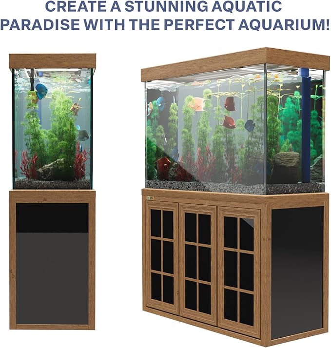 175 Gallon Aquarium Fish Tank with Upright Fishtank Stand Water Pump Freshwater Filter LED Bundle and Straight Corners Clear Glass - Brown Wood Finish