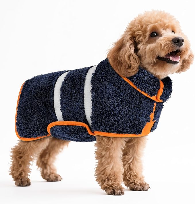Bienbee Dog Bathrobe, Quick Drying Super Absorbent Dog Robes for After Bath, Warm Keeping Dogs Towel, Dogs Bath Supplies, Navy Blue S