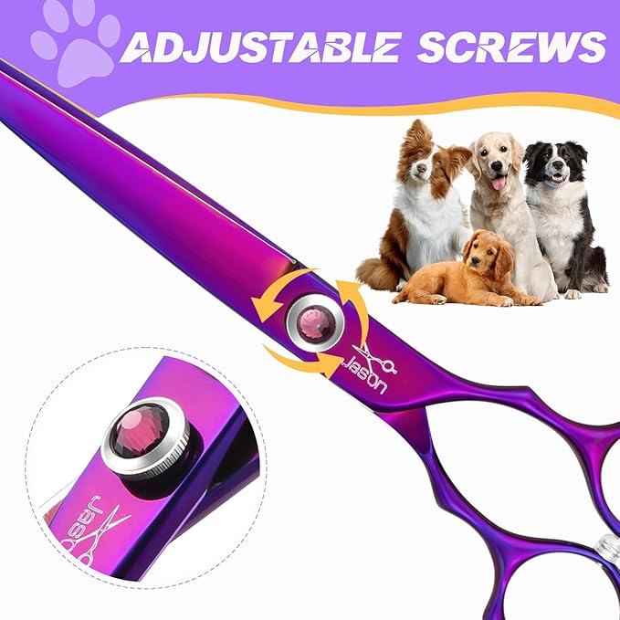 JASON Straight Scissors for Dogs - Updated 7.5" Dog Grooming Shears, Japanese 440C Stainless Steel Pet Shears, Professional Dog Cutting Scissors with Diamond Adjustable Screw
