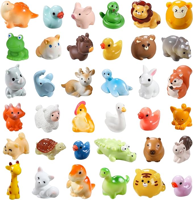 40pcs Mini Resin Animal 40 Styles Tiny Resin Animals Miniature Little Small Animal Figures Bulk for Micro Fairy Garden Landscape Accessories Dollhouse Hide Crafts Decor Aquarium Toys