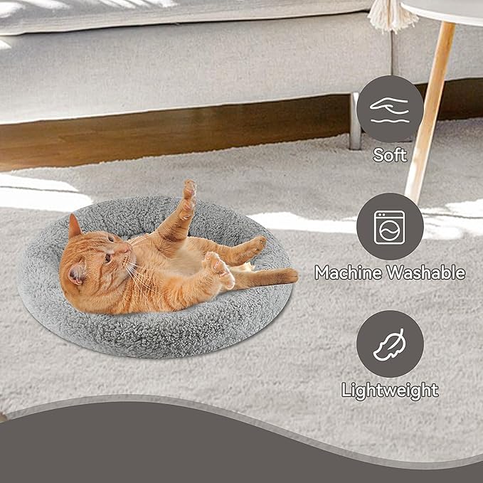 PETLESO Cat Bed Mat 15.75" Round Pad with Pillow Around, Indoor Soft Warm Pet Bed for Cats Dogs Rabbit Curling Sleep/Nap, Antiskid Bottom, Washable, Medium