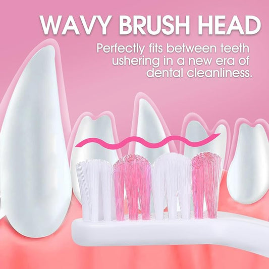 Dog Toothbrush – Newly Upgraded Dual-Head Design with 60° Wavy Bristles – Gently Surrounds Teeth for Deep Cleaning and Plaque Removal – Non-Slip Handle, Ideal for Daily Pet Dental Care (Pink, 2-Pack)