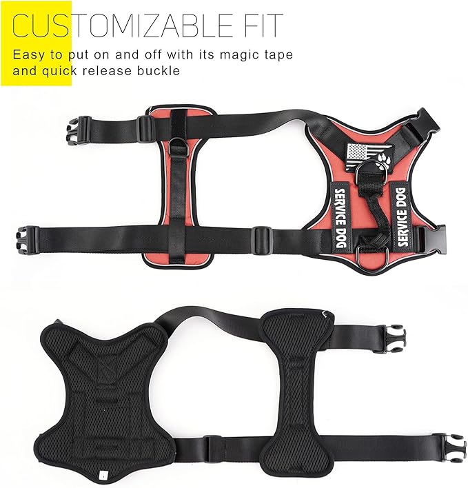 Demigreat Service Dog Harness, Reflective Dog Vest Harness with 5 PCS Patches, Adjustable Soft Oxford Pet Harness, Inner Layer Mesh, Easy to Control for Dogs
