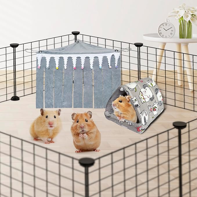 2Pcs Guinea Pig Corner Hideout, Bunny Hideaway, Hedgehog House, Rabbit Hides Accessories (Grey)