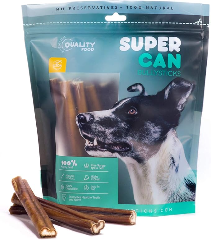 SUPERCAN 6" Bully Sticks for Dogs (10 Pack) – 100% Natural | Long-Lasting Dog Chews | Free-Range, Grass-Fed Beef | High-Protein | Odor-Free | Rawhide Alternative – Healthy Dog Treats