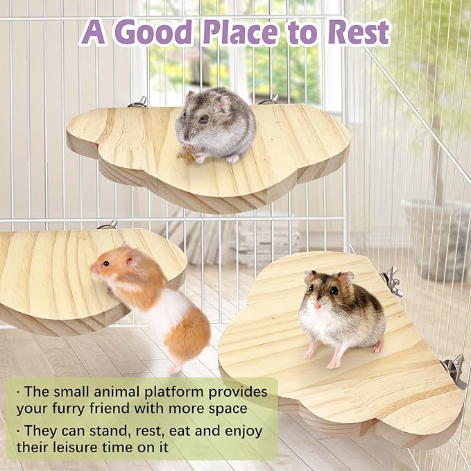 Hamiledyi Wooden Hamster Cage Set 4Pcs Bird Wood Platform Accessories Perch Stand Board Habitat for Syrian Dwarf Hamsters Small Animals