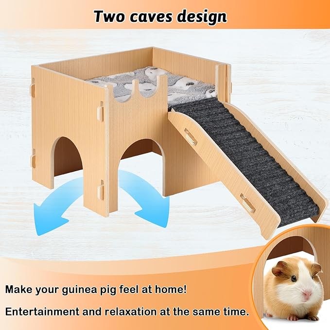Large Guinea Pig Hideout Castle, Guinea Pig House with Ramp and Mat, Toys for Cage, Small Animal House hub Bed for Chinchilla Ferrets Hamster Hedgehog Rabbit Bunny
