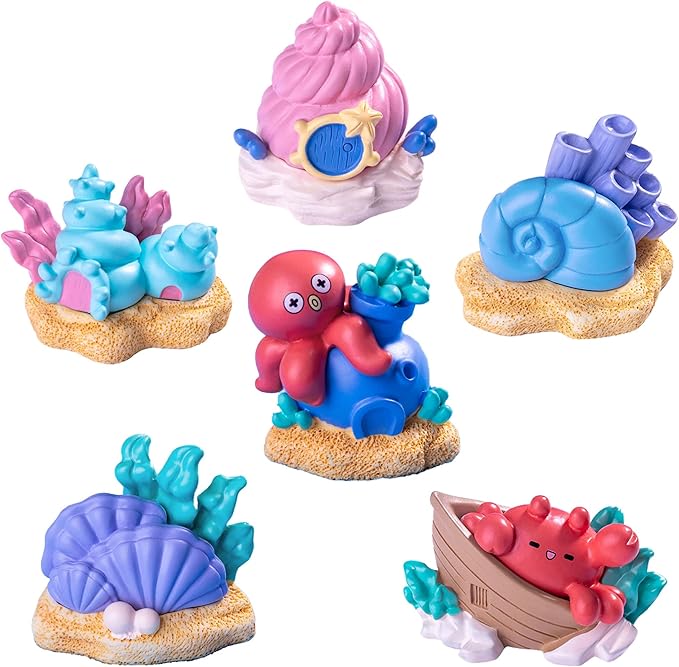 6 Pcs Aquarium Decorations Set - Artificial Undersea House,Conch, Octopus, Shell, Crab Polyresin Aquarium Ornaments for Fish Tanks，Tank Decorations，Aquarium Decor