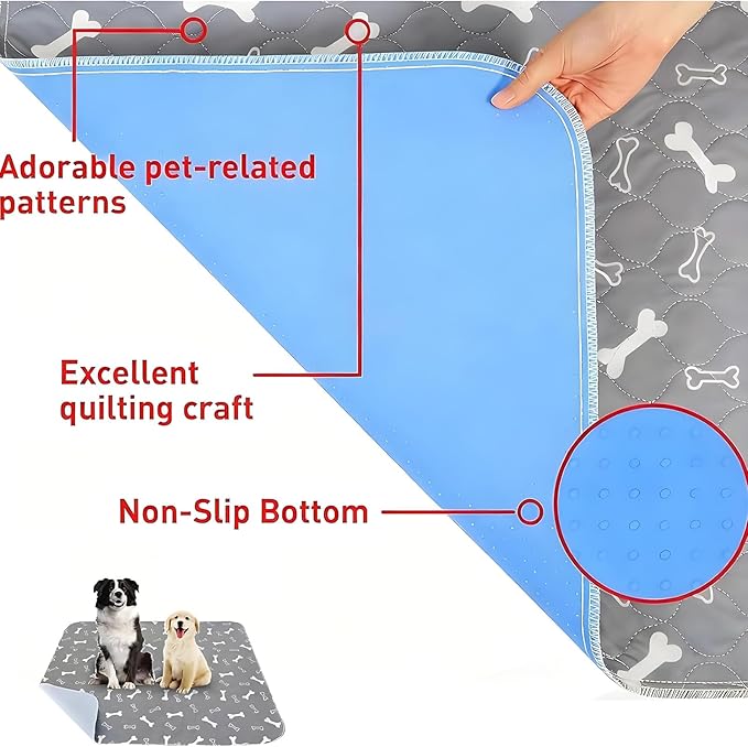 Washable Pee Pads for Dogs, Reusable Puppy Pads, Ultra-Durable 4-Layer Leak-Proof Training Mats with Non-Slip Bottom for All Breeds, Ideal for Indoor Training & Travel (Gray, L: 31.5" × 35.4")