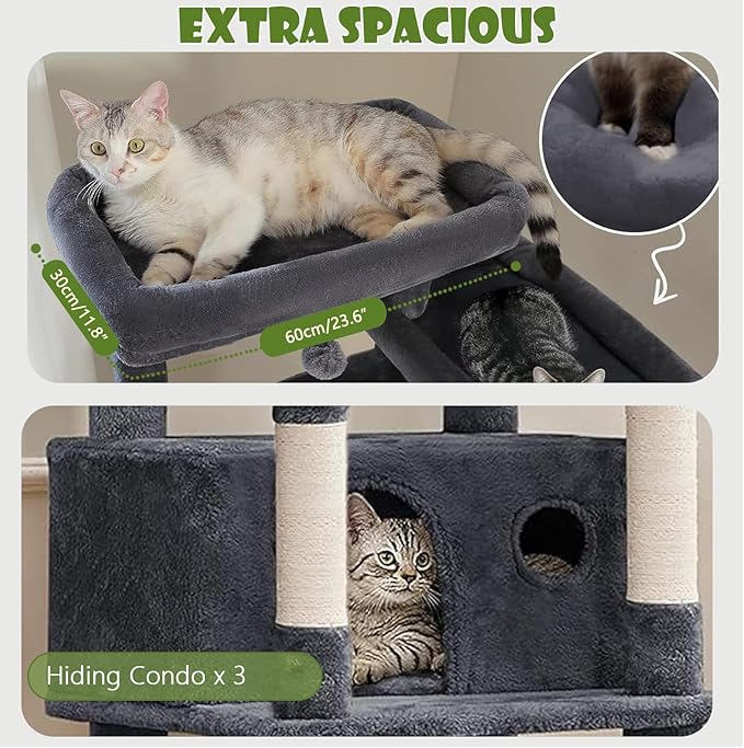 84.6" Multi-Level Tall Cat Tree Tower for Indoor Kitties Larger Cat Condo Furniture with Hammock Cozy Perches Sisal Scratching Posts XXL Pet House (84.6 inch Dark Gray)