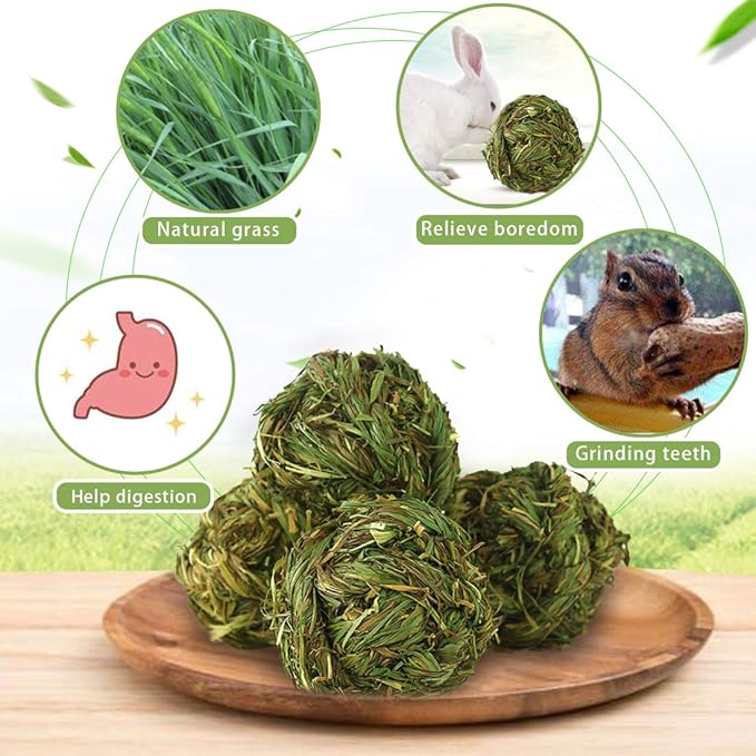 PINVNBY 6 Pack Rabbit Chew Grass Balls,Natural Timothy Woven Bunny Hay Ball Teeth Grinding Activity Play for Hamster Chinchillas Gerbils Guinea Pigs and Other Small Animal