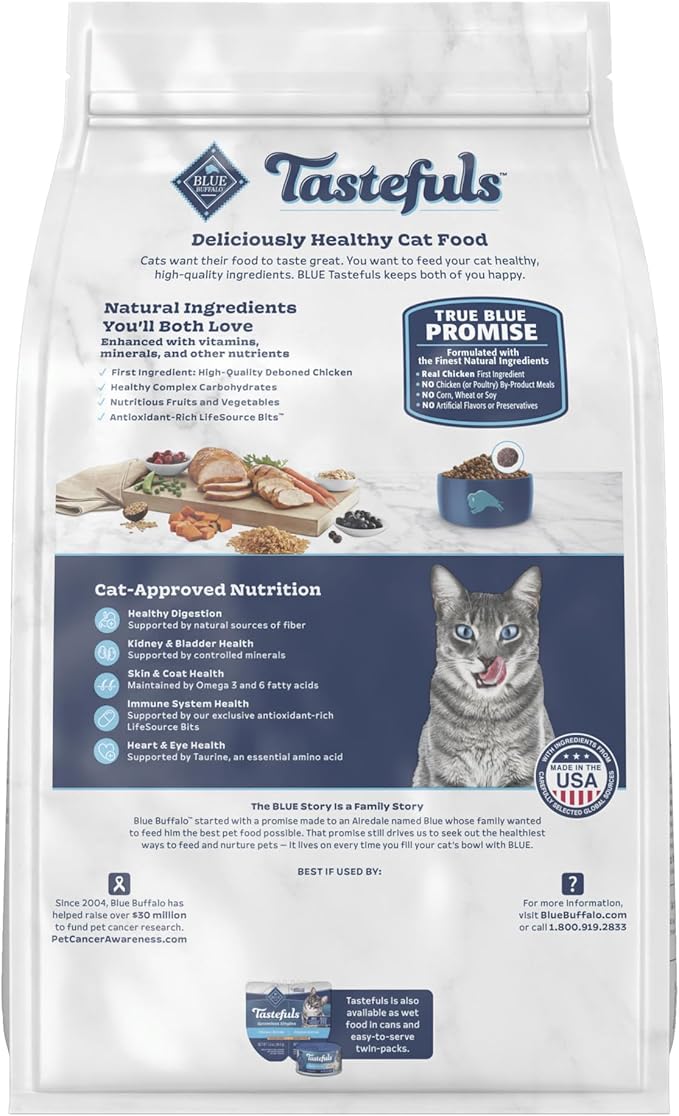 Blue Buffalo Tastefuls Adult Cat Dry Food, Multi-Protein Chicken & Turkey Recipe, 5-lb. Bag