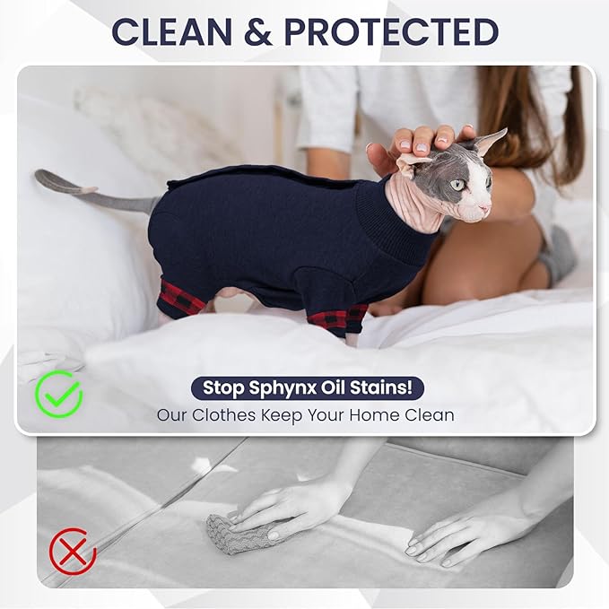 Sphynx Hairless Cats Sweater Shirt Kitten Soft Pullover Cute Cat Pajamas Jumpsuit Cotton Apparel Pet Winter Turtleneck for Cats,DarkBlue L
