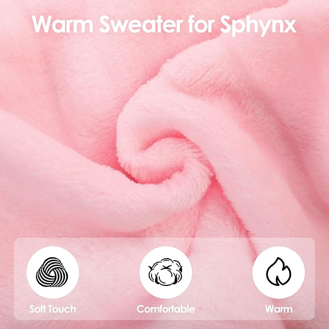 SUNFURA Sweaters for Cats, Hairless Sphynx Sweater Kitten Pullover with Sleeves, Warm and Soft Cat Pajamas Fleece Sweatshirt Jumpsuit, Turtleneck Clothes for Fall Winter, Pink M