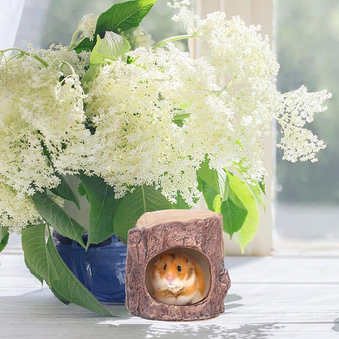 Yardwe Ceramic Hamster Nest - Stylish Forest Design Pet Hideout for Hamsters Rats and Gerbils, 4.52 X 4.52 X 4.33 Inch