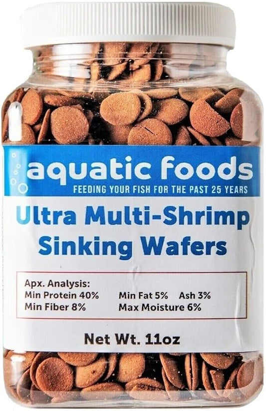Aquatic Foods Inc. Ultra Multi-Shrimp 12mm - 1/2" Small Sinking Wafers for Bottom Fish, Shrimp, Snails, Crabs, Crayfish, All Tropical Fish...11oz Small Jar
