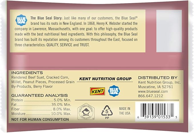 Blue Seal Nuts & Berry Suet Cakes for Wild Birds - No Mess Suet Feed, Food for Woodpeckers, Cardinals, Siskins, Sparrows & More - 11oz Suet Feeder, Bird Seed Cakes (Pack of 12)