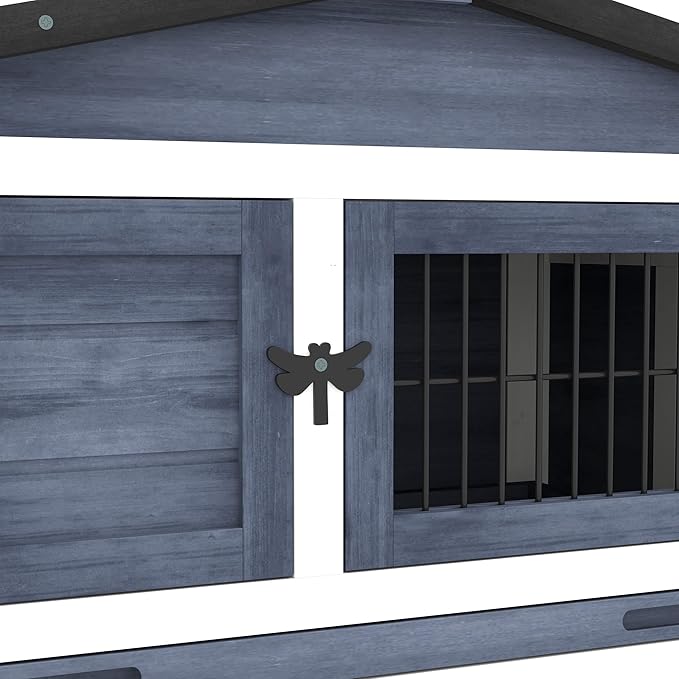 PawHut 2 Levels Outdoor Rabbit Hutch with Openable Top, 59" Wooden Large Rabbit Cage with Run Weatherproof Roof, Removable Tray, Ramp, Dark Gray
