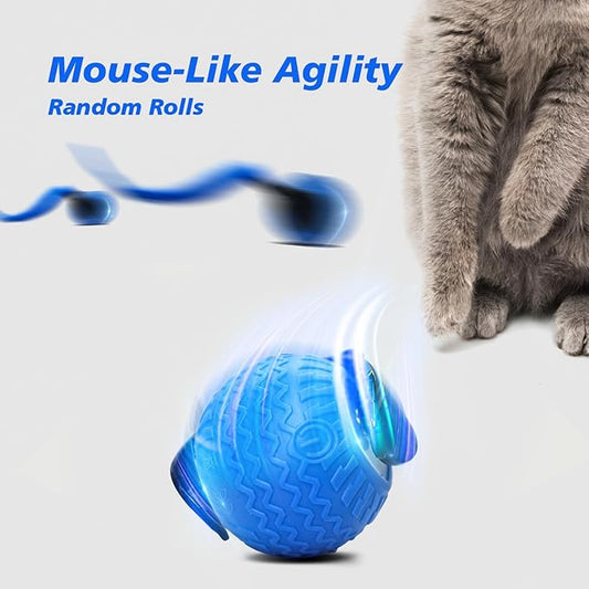 2Pcs Interactive Cat Toy for Indoor Cats, Speedy Ball with Tail, Automatic Moving Cat Balls for Bored Indoor Adult Cats, 360°Automatic Rolling Ball Toy, Two Speed Adjustment（Orange&Blue）